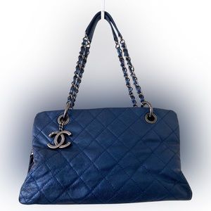 CHANEL Navy Caviar Lambskin 3 Compartment Shoulder Bag